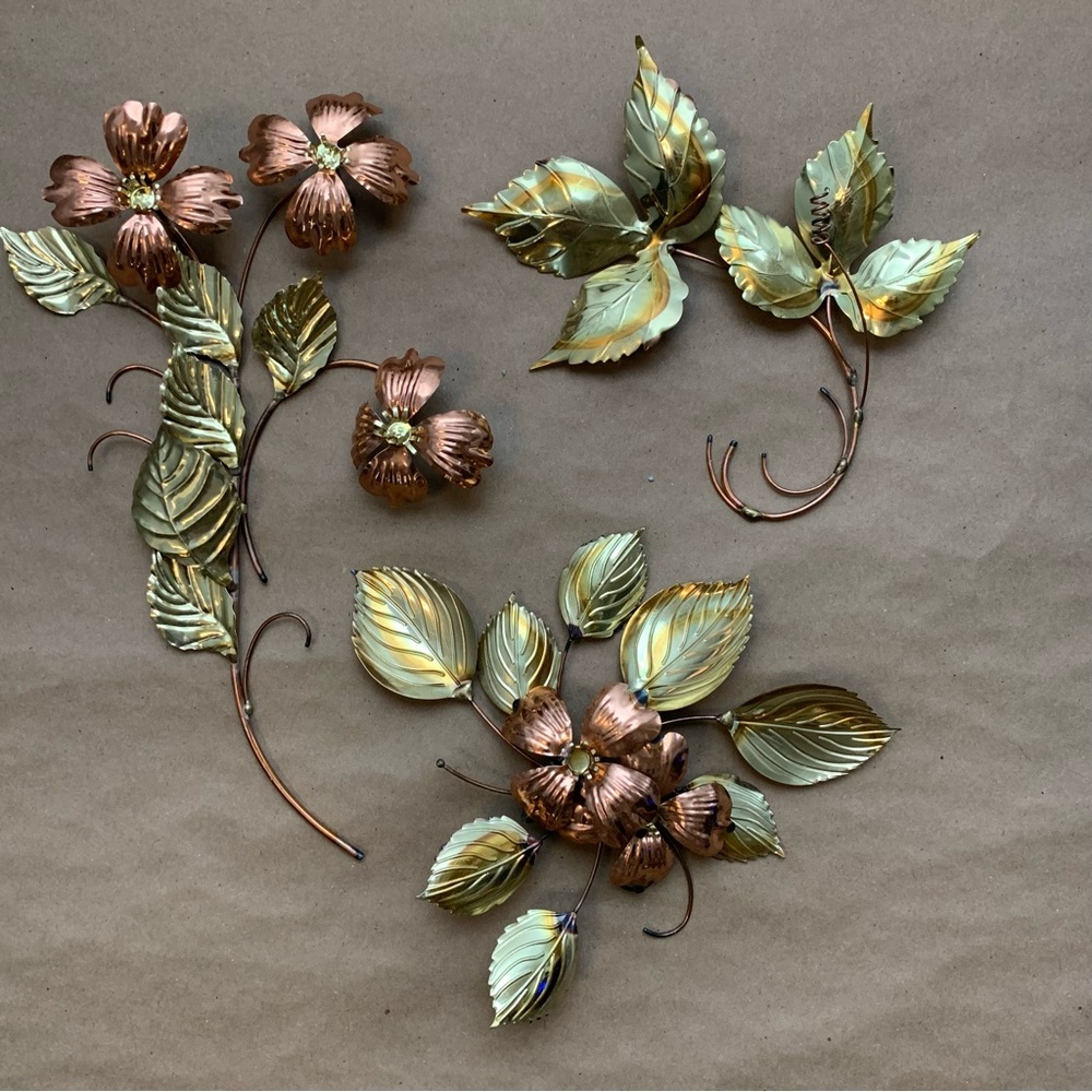 Vintage Brass & Copper Dogwood Floral Spray Wall Art
